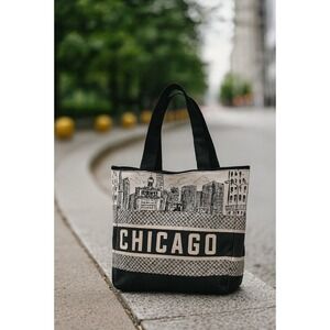 Chicago Souvenir Tote Bag Black White Skyline Travel‎ Purse Handbag